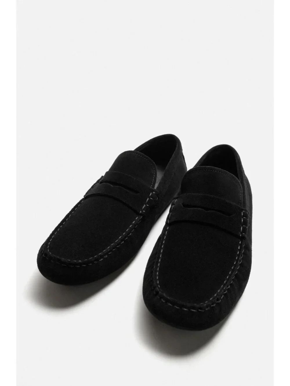 Zara Mens Leather Loafers Mocs EU 44 US 11 Black Suede 2640/620 NWOB